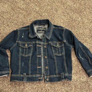 Rue 21 Womens Cropped Denim Jacket Size L Juniors Distressed Blue Button Down